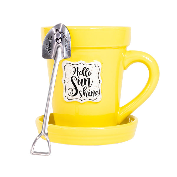 Yellow Flower Pot Mug - “Hello Sunshine”