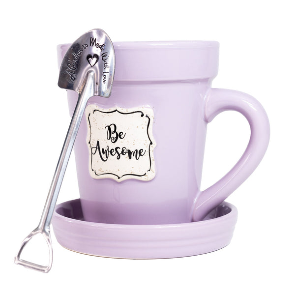 Lilac Flower Pot Mug - “Be Awesome”