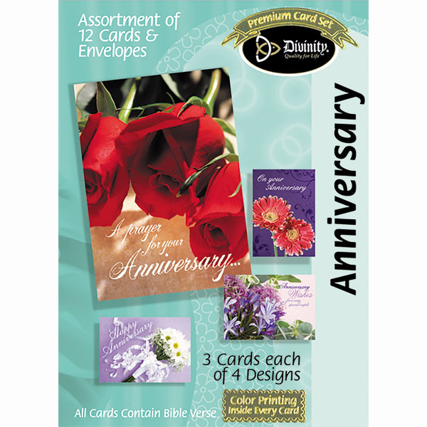 Boxed Anniversary Cards - Floral Designs - Set of 12 – Divinity