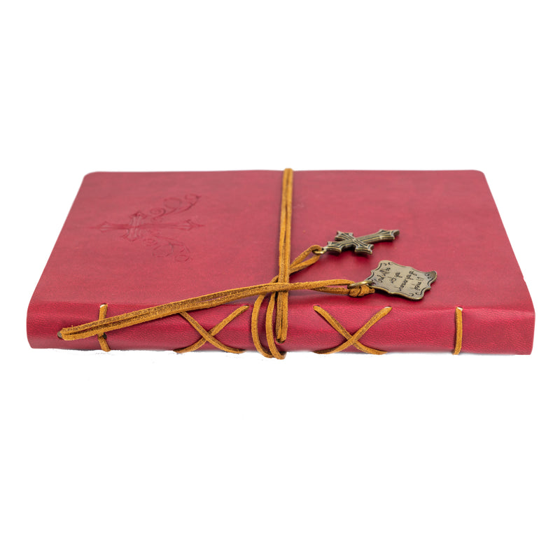 Leather Wrapped Journal - Cross With Cross Charm Red