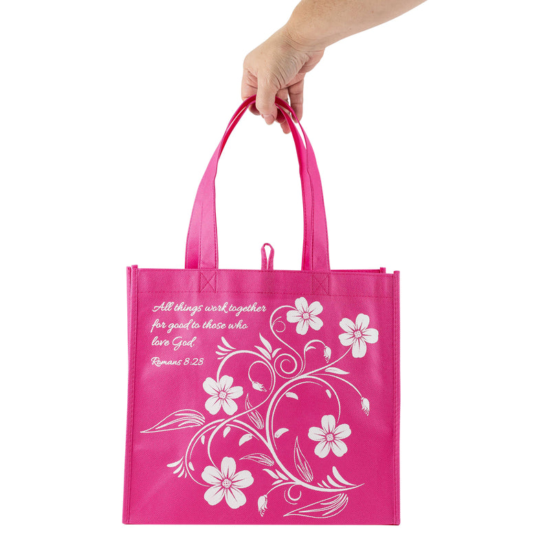 Pink Eco Tote Bag - Romans 8: 28 "All Things Work Together"