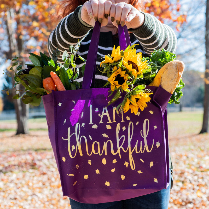 Purple & Gold Eco Tote Bag - "I Am Thankful"