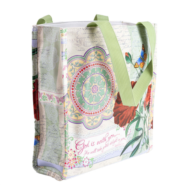 Floral Print Bible Study Tote Bag - "God is With You"