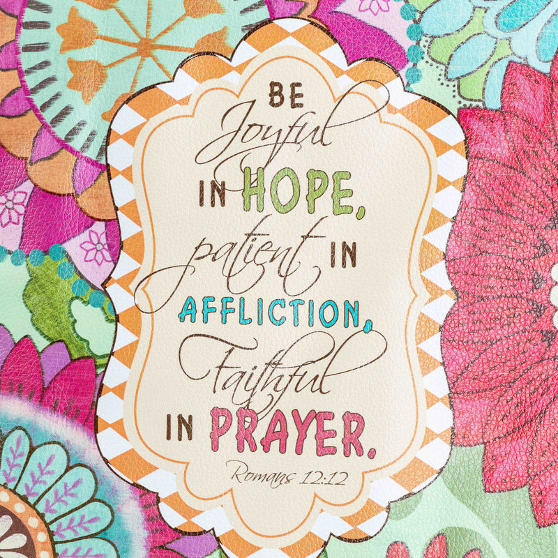 Pink Floral Print Bible Study Tote Bag - Romans 12:12 "Be Joyful In Hope"