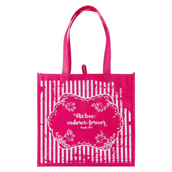 Pink Eco Tote Bag - Psalm 118:1 His Love Endures Forever – Divinity  Boutique