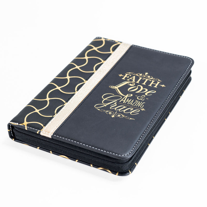 Zippered Journal - Black And Gold Faith Love Amazing Grace
