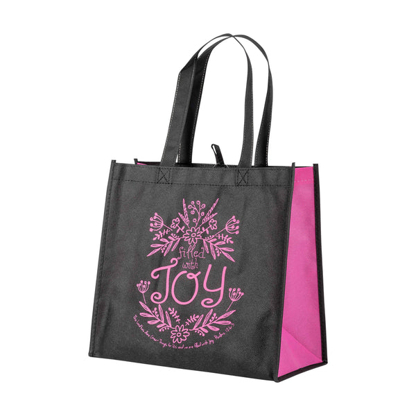 Black & Pink Eco Tote Bag - Psalm 126:3 "Filled With Joy"