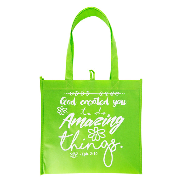 Lime Green Eco Tote Bag - Ephesians 2:10 "God Created You to Do Amazing Things"