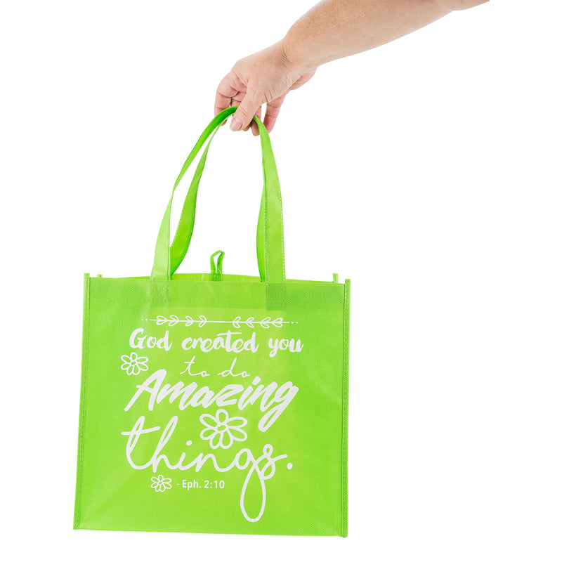 Lime Green Eco Tote Bag - Ephesians 2:10 "God Created You to Do Amazing Things"