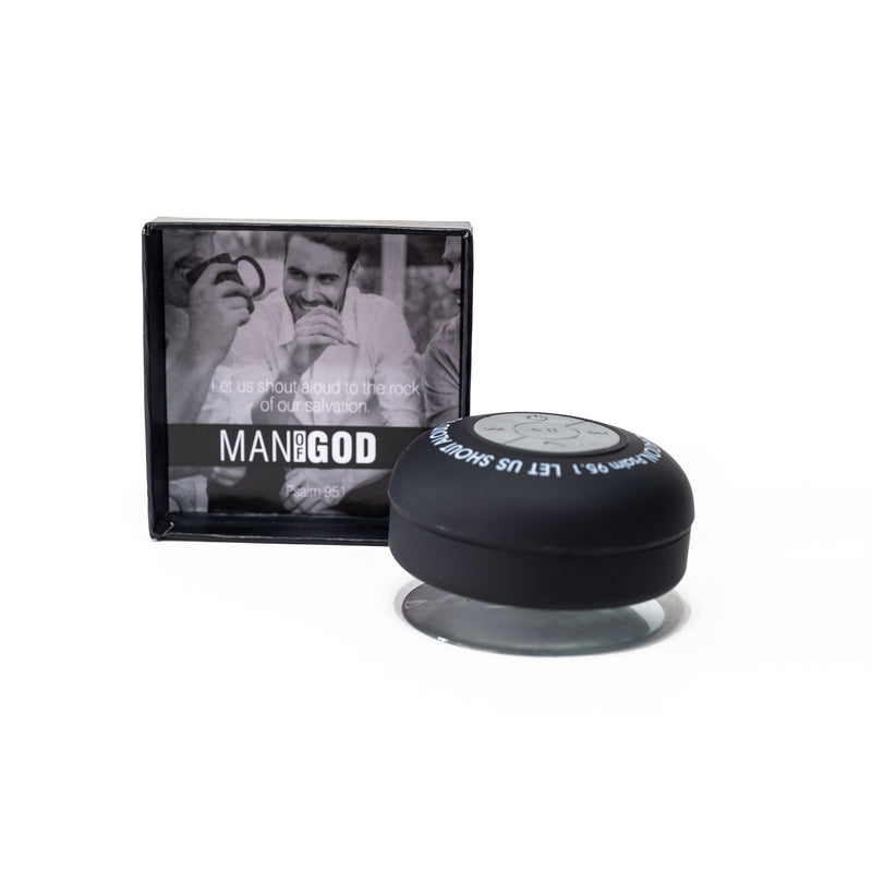 Man of God® Black Waterproof Bluetooth Speaker - "Let us shout aloud to the rock of our salvation." Psalm 95:1