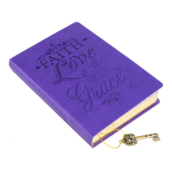 Dangle Journal : Leather Wrapped Purple Faith Love & Amazing Grace, Key Charm