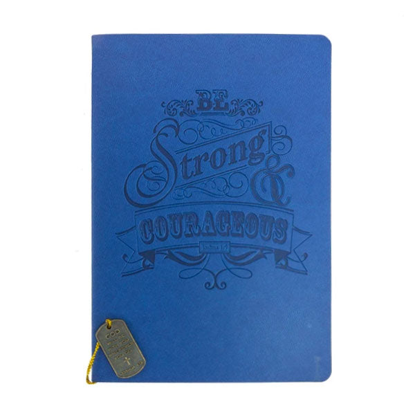 Dangle Journal : Leather Wrapped Navy Be Strong & Courageous, Dog Tag Charm