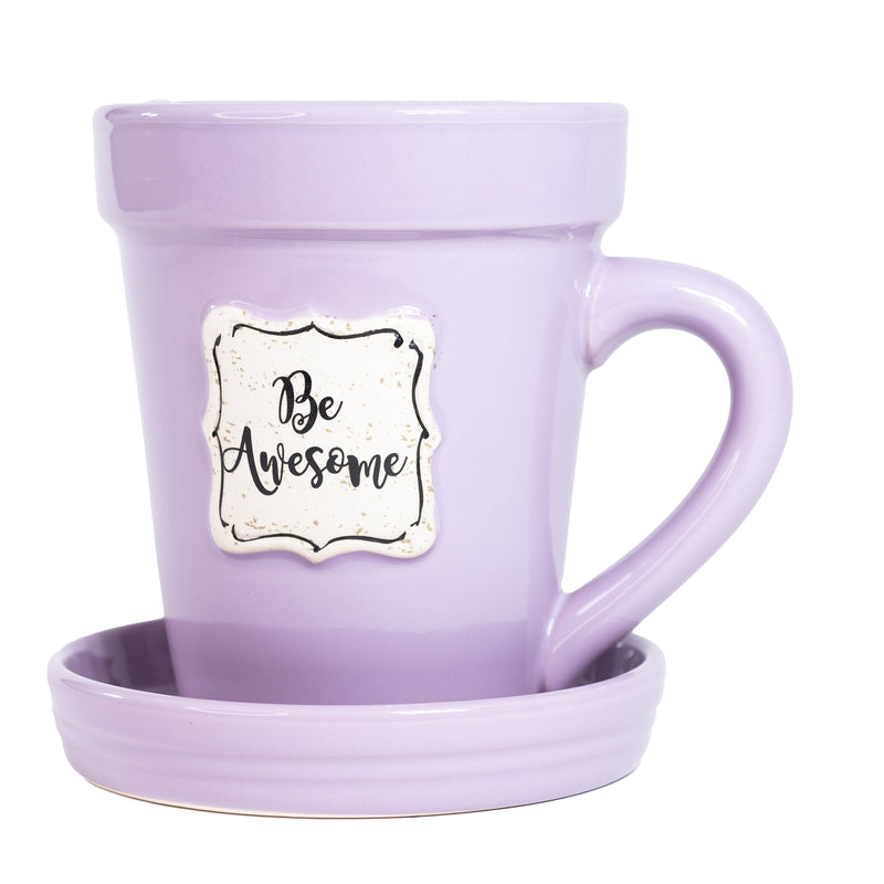 Lilac Flower Pot Mug w/Scripture - “Be Awesome”