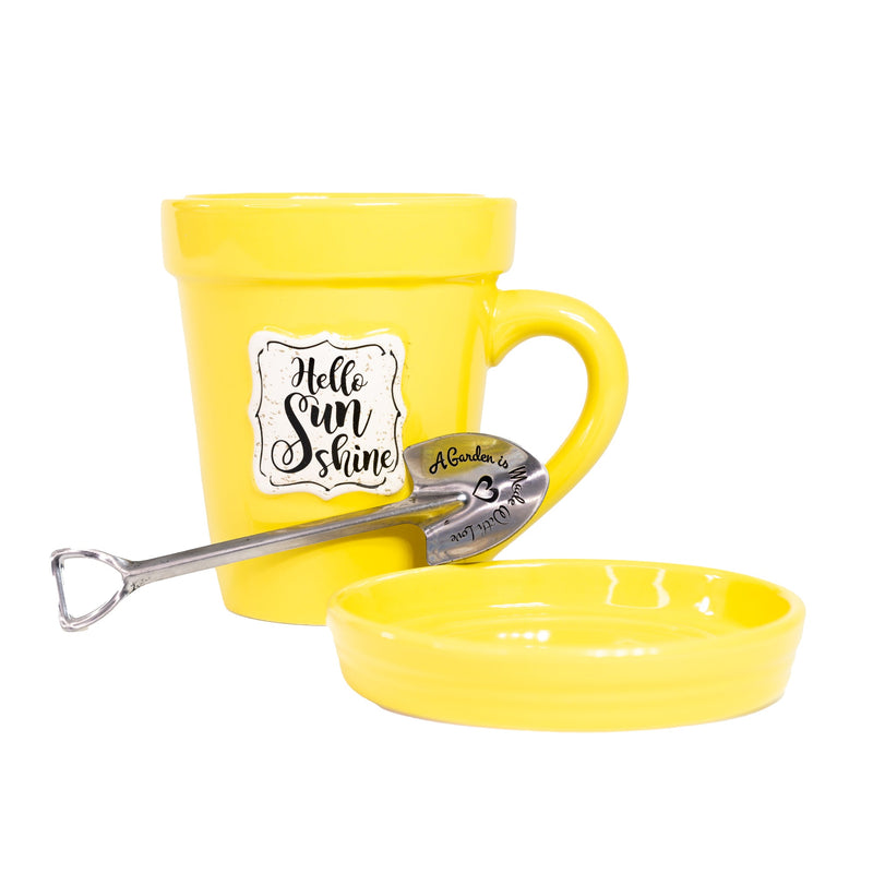 Yellow Flower Pot Mug - “Hello Sunshine”