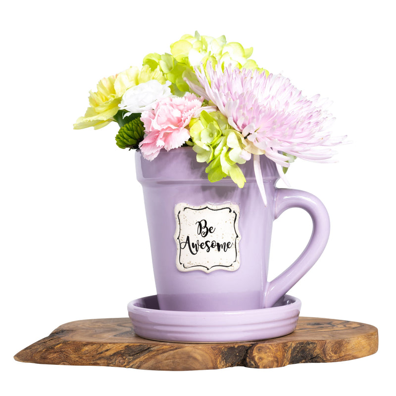 Lilac Flower Pot Mug - “Be Awesome”