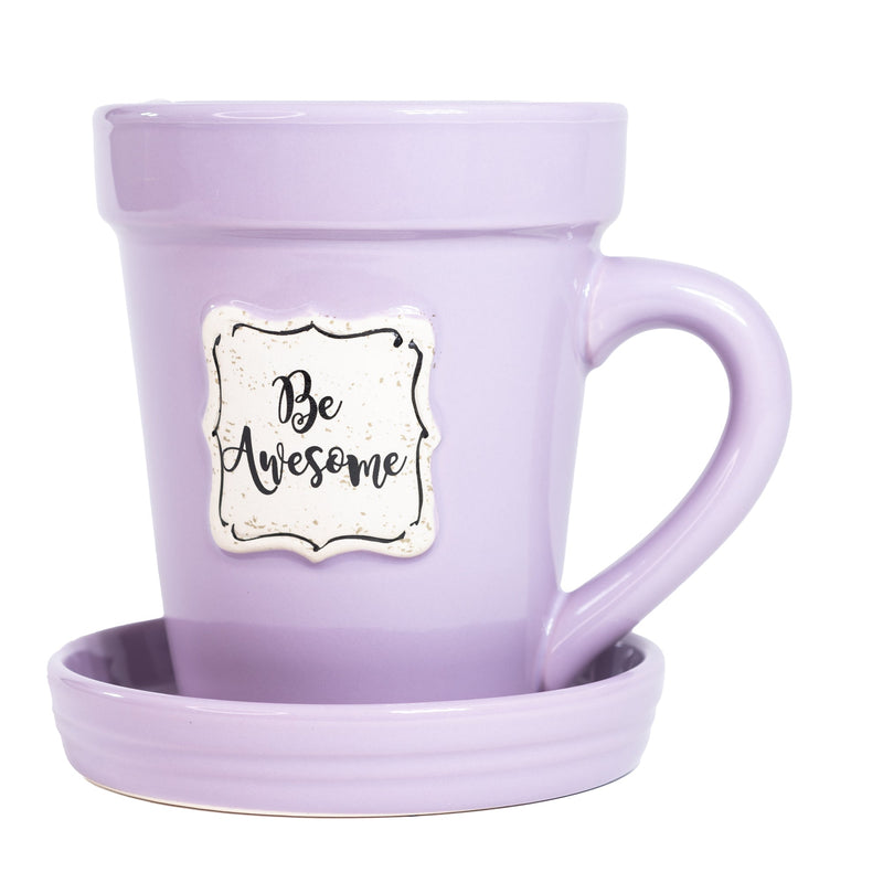 Lilac Flower Pot Mug - “Be Awesome”