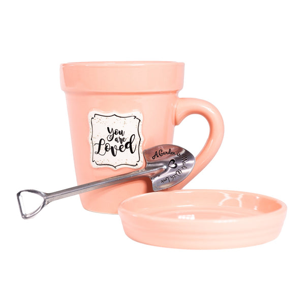 Peach Flower Pot Mug - “You Are Loved”