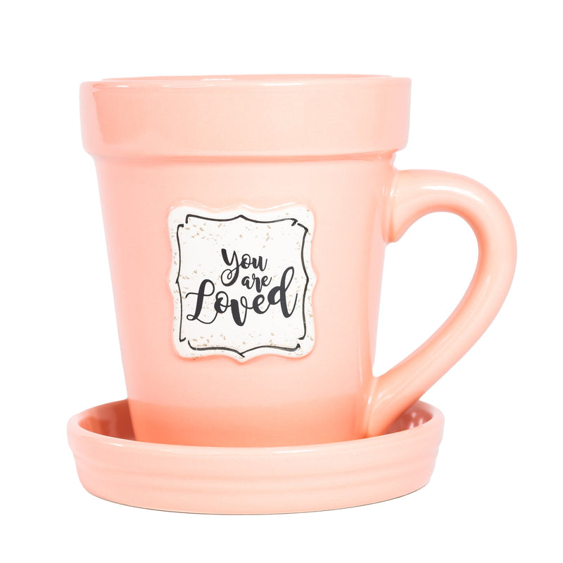 Peach Flower Pot Mug - “You Are Loved”
