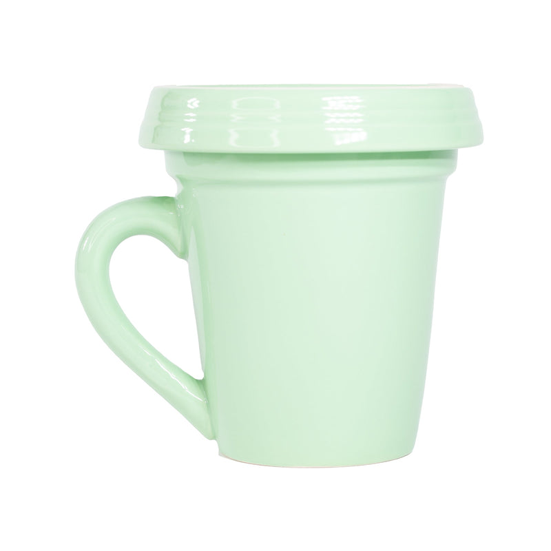 Green Flower Pot Mug - “Be Happy”