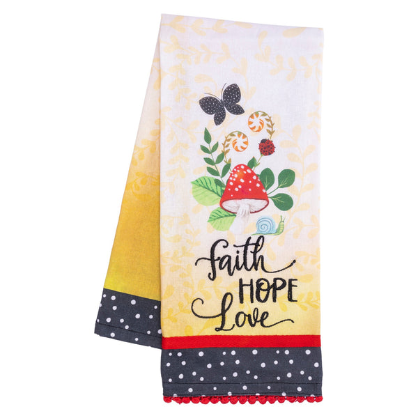 Tea Towel: Merry Mushroom; Faith Hope Love