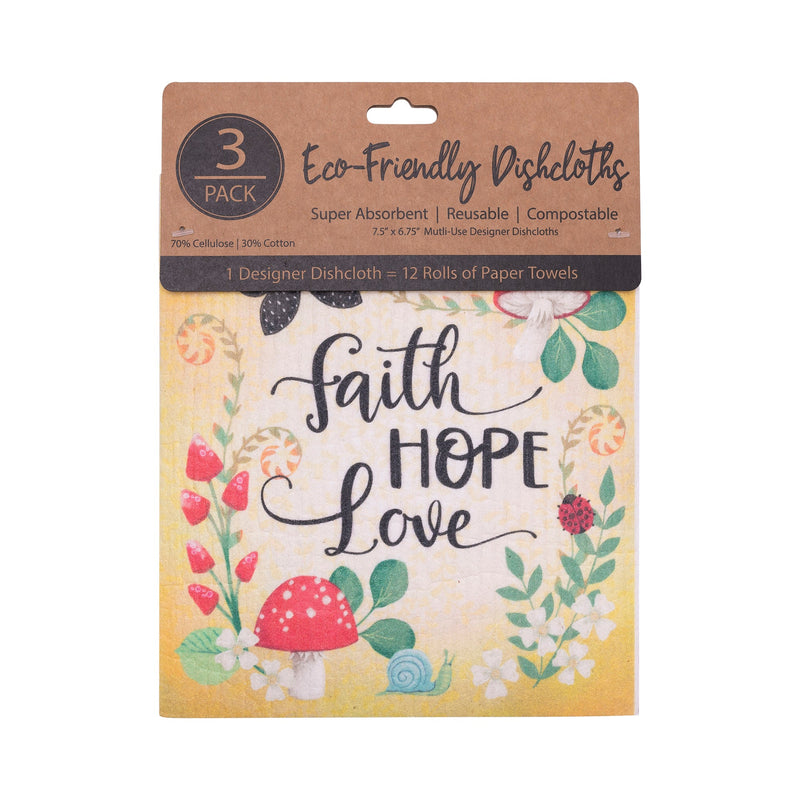 ECO Friendly Dishcloth Set: Merry Mushroom; Faith Hope Love