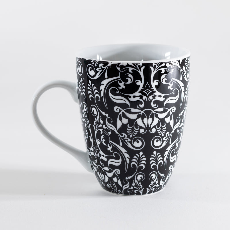 Ceramic Mug - Damask White On Black