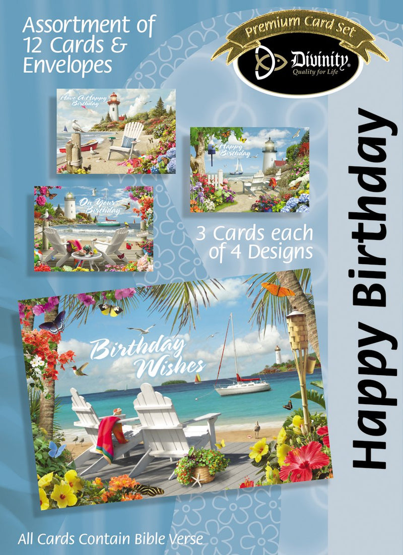 Divinity Boutique Boxed Cards: Happy Birthday,A.Giana, Coastal Adirondack Chairs