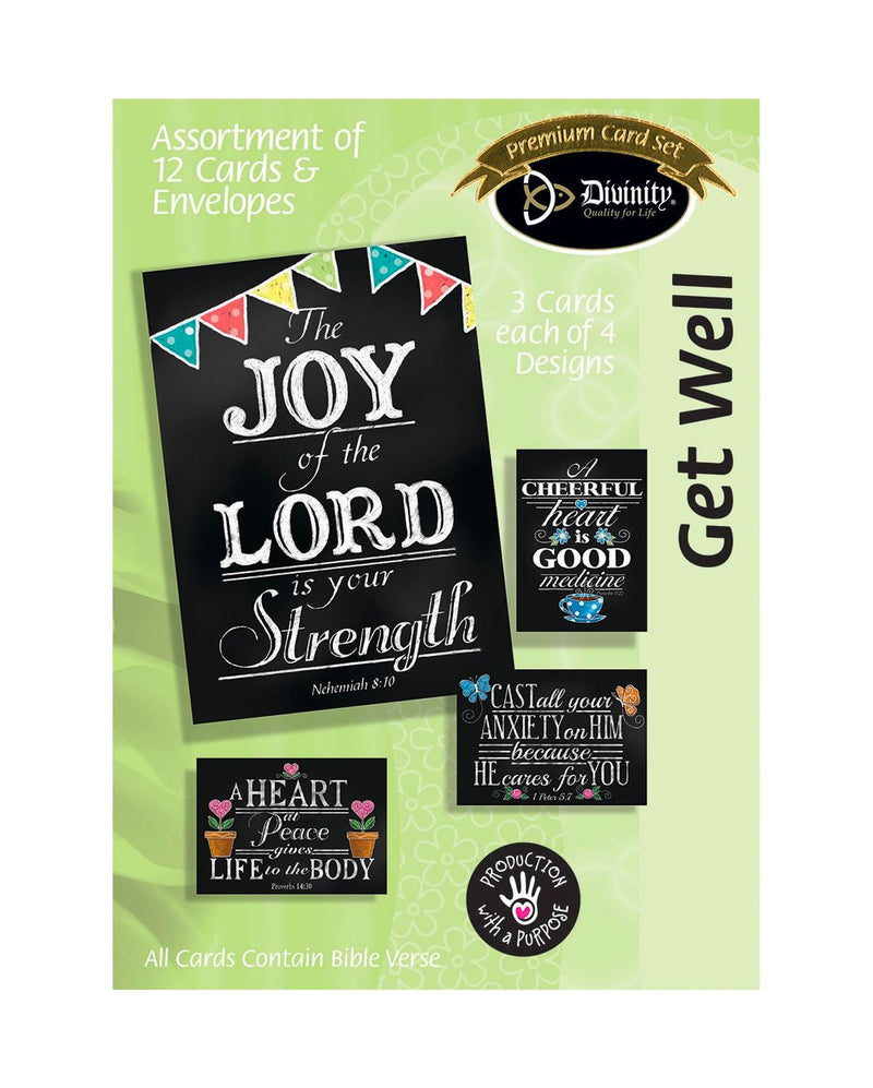 Boxed Get Well Cards - Chalkboard Bible Verses - Set of 12
