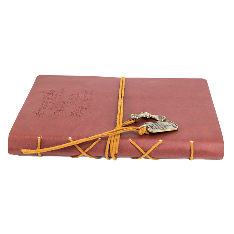 Leather Wrapped Journal - Wings Like Eagles With Eagle Charm Brown