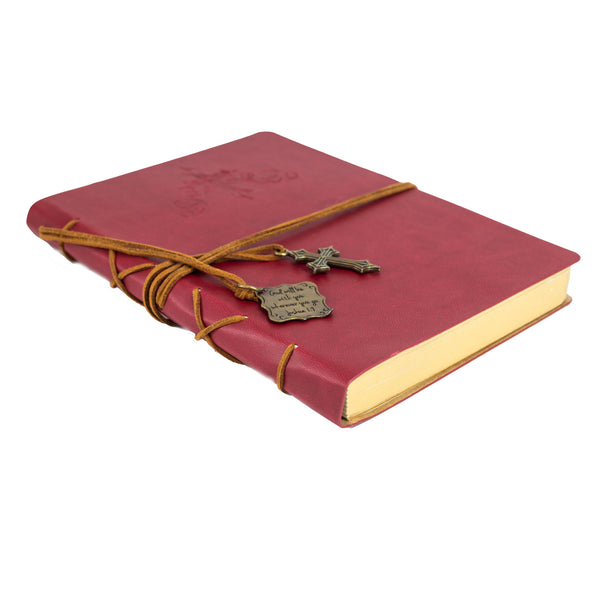 Leather Wrapped Journal - Cross With Cross Charm Red