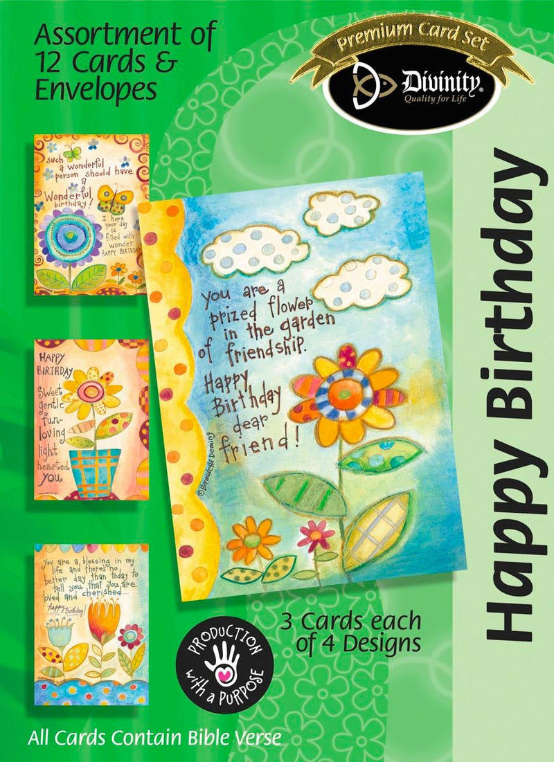 Boxed Birthday Cards - Happy Birthday Flowers - Set of 12