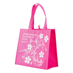 Pink Eco Tote Bag - Romans 8: 28 "All Things Work Together"