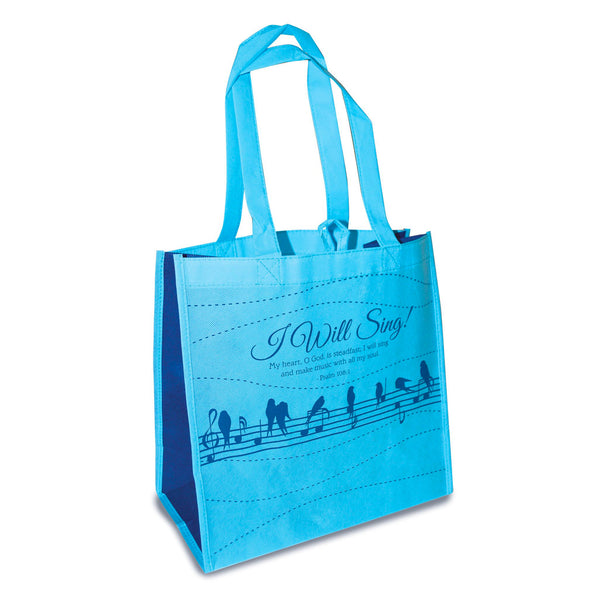 Blue Eco Tote Bag With Music Notes- Psalm 108:1 "I Will Sing"
