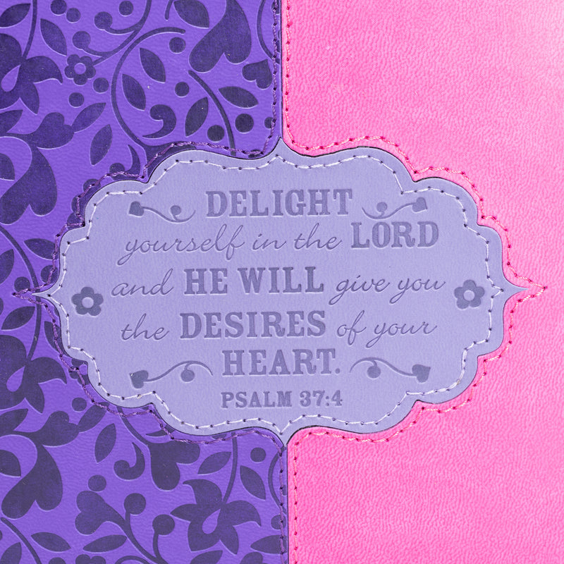 Bible Cover - Pink And Purple Floral Psalm 37:4