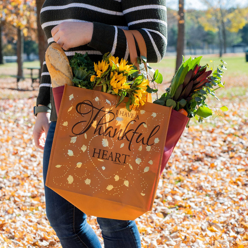 Orange & Gold Eco Tote Bag - "I Have a Thankful Heart"