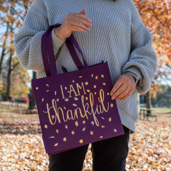 Purple & Gold Eco Tote Bag - "I Am Thankful"
