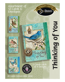 Boxed Greeting Cards - Thinking Of You Blue Birds - Set of 12