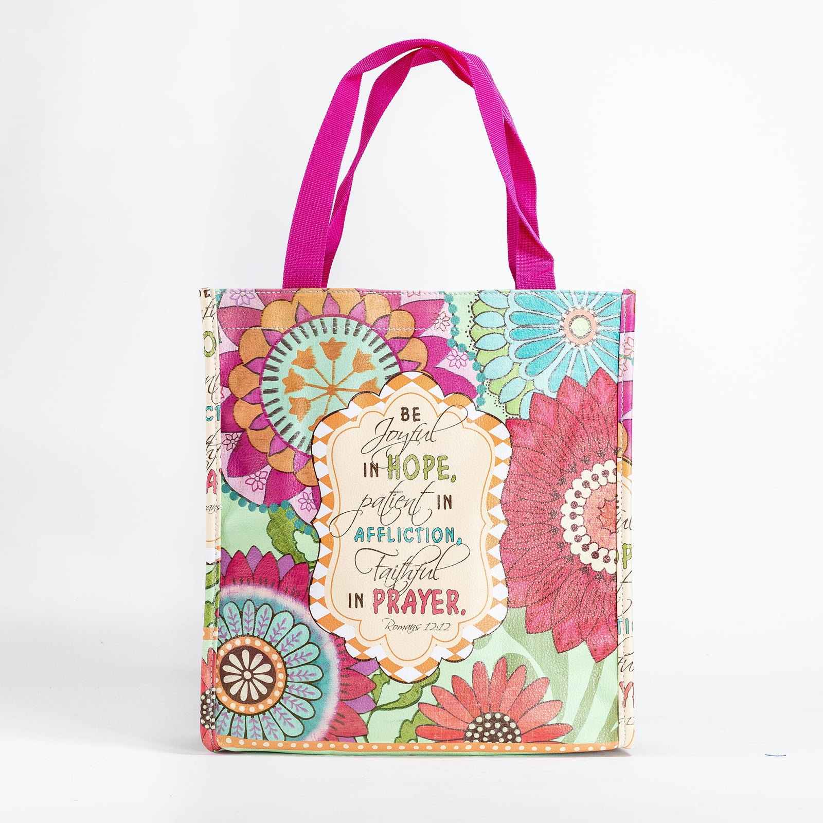 Pink 'With God All Things Are Possible' Tote Bag – 13 Inch Large Recycled Nylon Bible Verse Bag