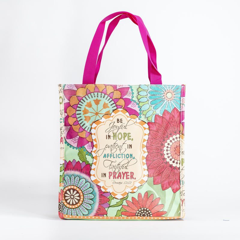 Christian Bible Verse Quote Floral Typography - Blessed Tote Bag