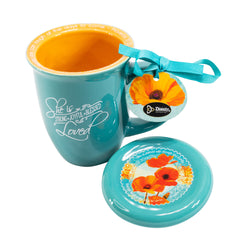Poppies: Covered Mug Teal/Orange (C)
