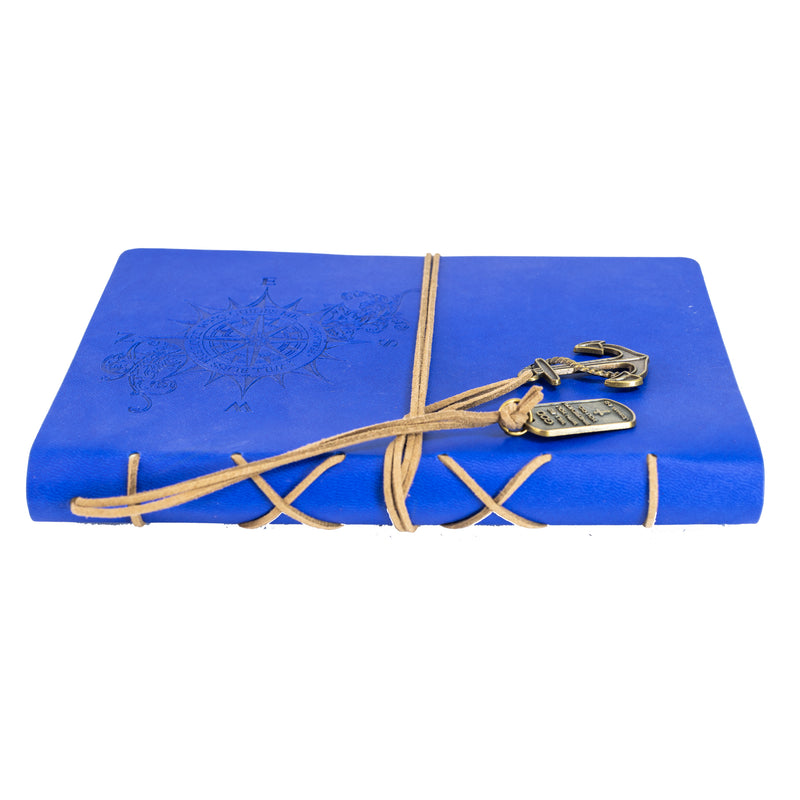 Leather Wrapped Journal - Royal Blue Compass