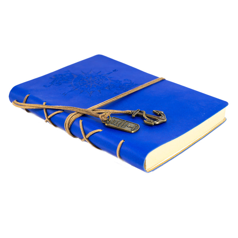 Leather Wrapped Journal - Royal Blue Compass