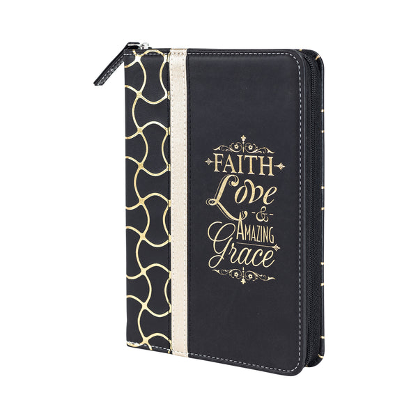 Zippered Journal - Black And Gold Faith Love Amazing Grace