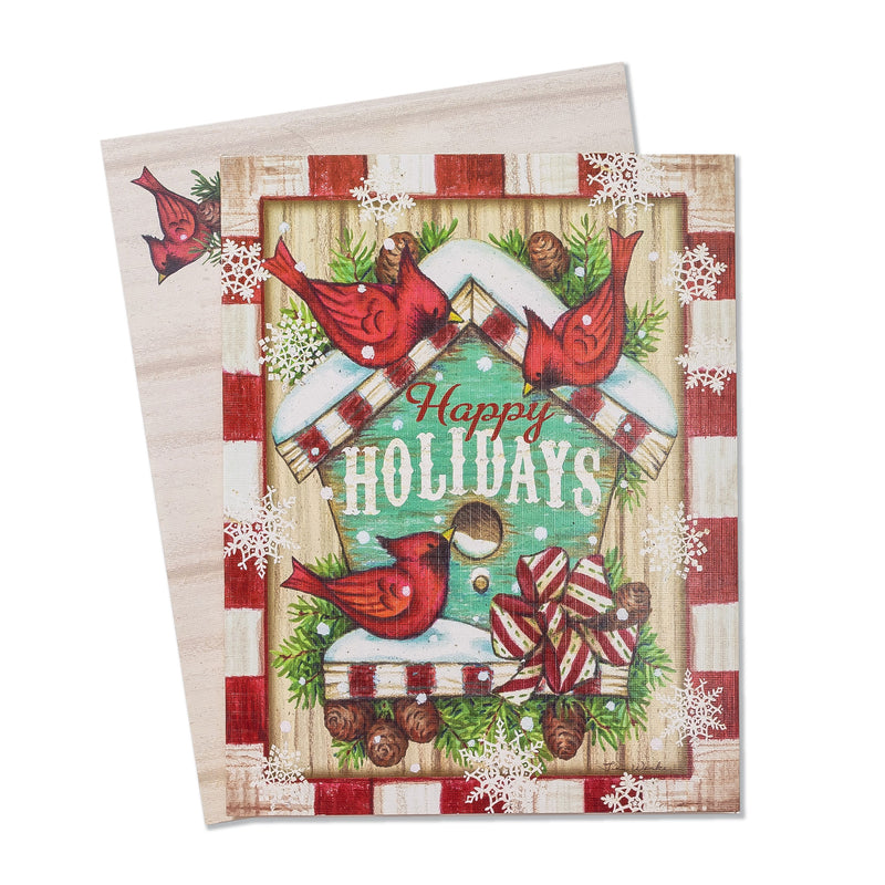Boxed Christmas Cards: Happy Holidays Cardinals Birdhouse - Set of 18
