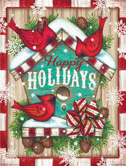 Divinity Boutique Boxed Christmas Cards: Happy Holidays Cardinals Birdhouse