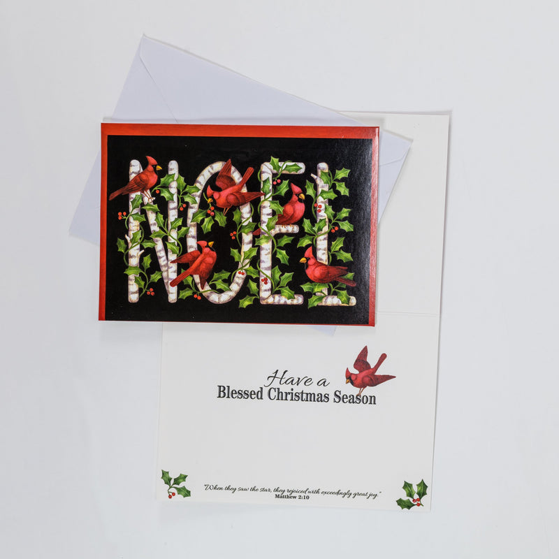 Single Christmas Card Set of 6: Noel Cardinals