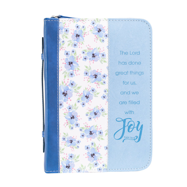 Bible Cover - Blue Flower, Filled with Joy, Psalm 126:3