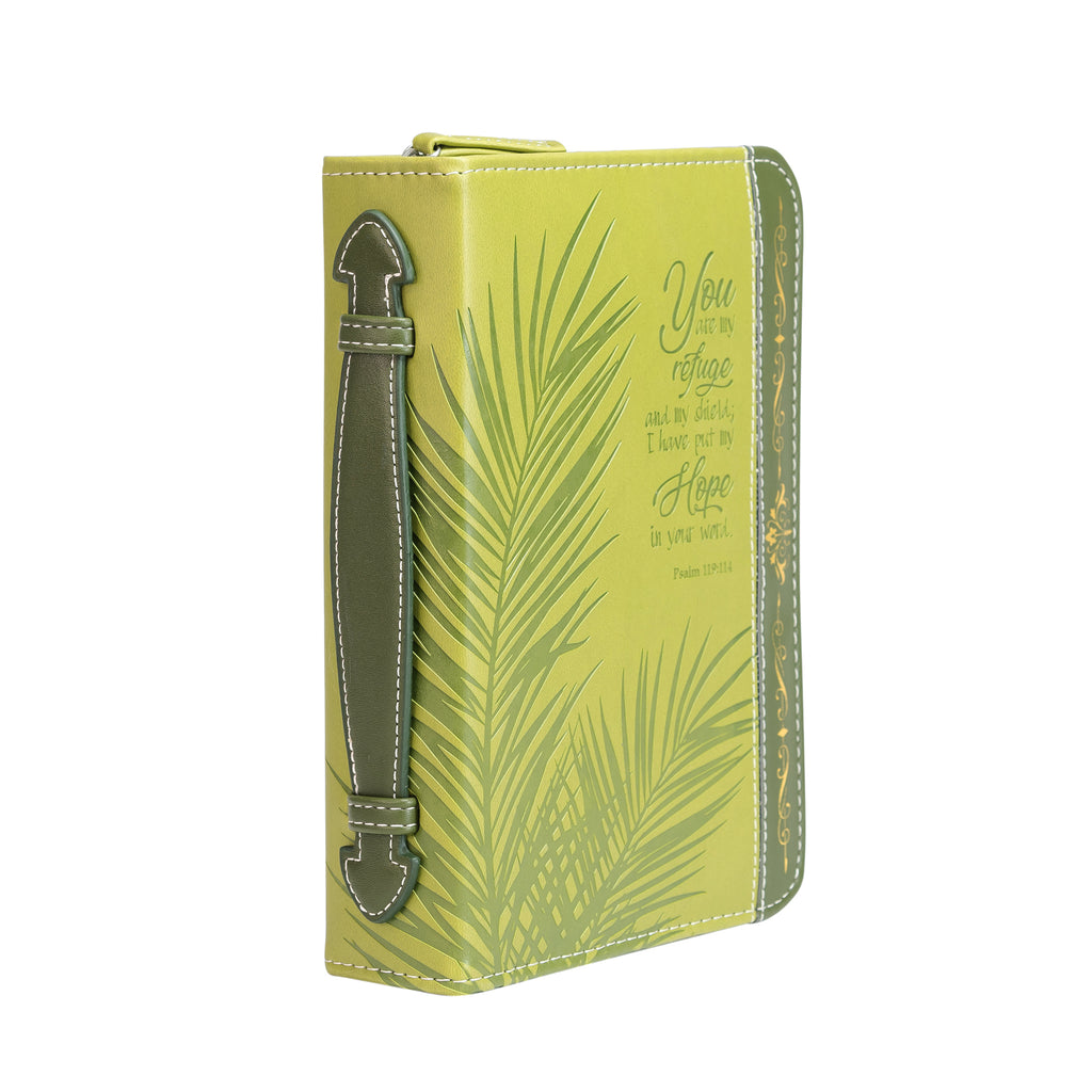 Bible Cover - Green & Gold Palm, Psalm 119:114 – Divinity