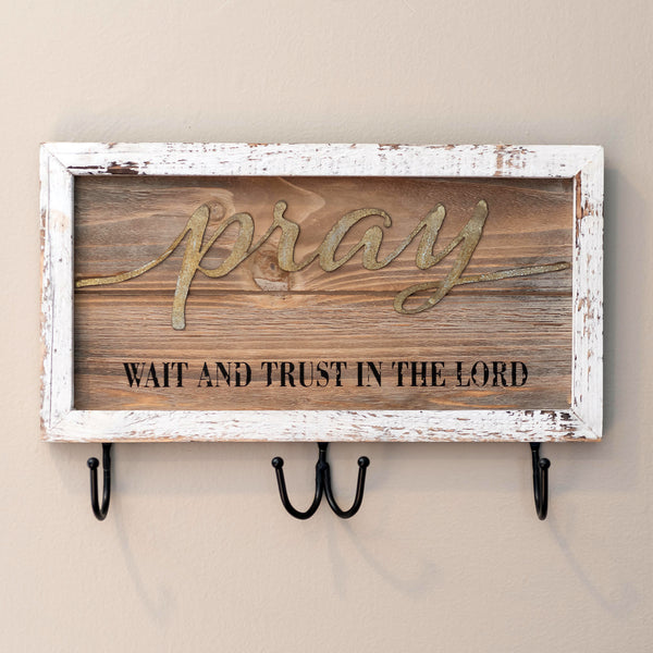 Prayer Program Pray Wait & Trust Sign W/Hooks