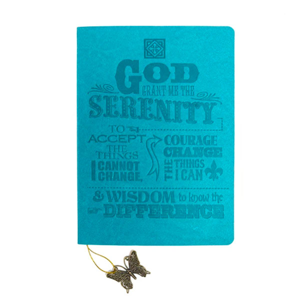 Dangle Journal : Leather Wrapped Teal Serenity Prayer, Butterfly Charm